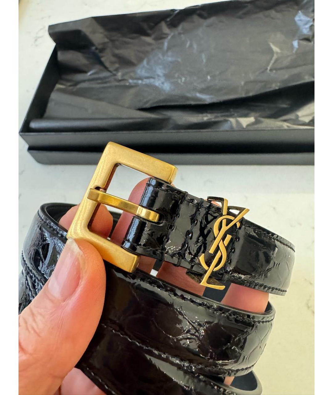 SAINT LAURENT Антрацитовый кожаный ремень, фото 5