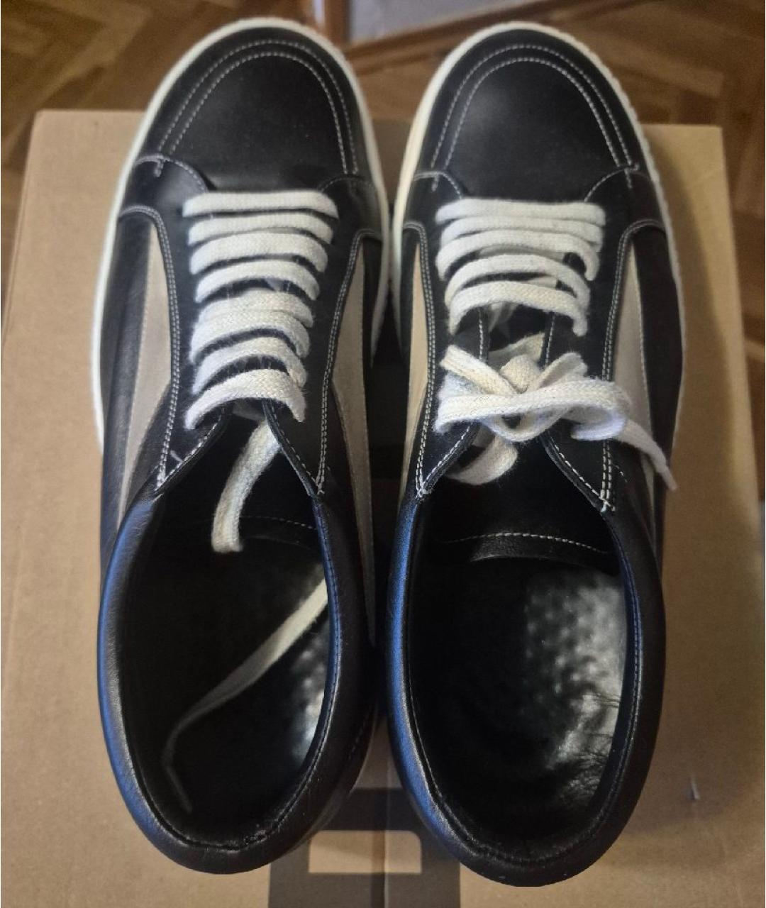 RICK OWENS Черные кожаные низкие кроссовки / кеды, фото 3