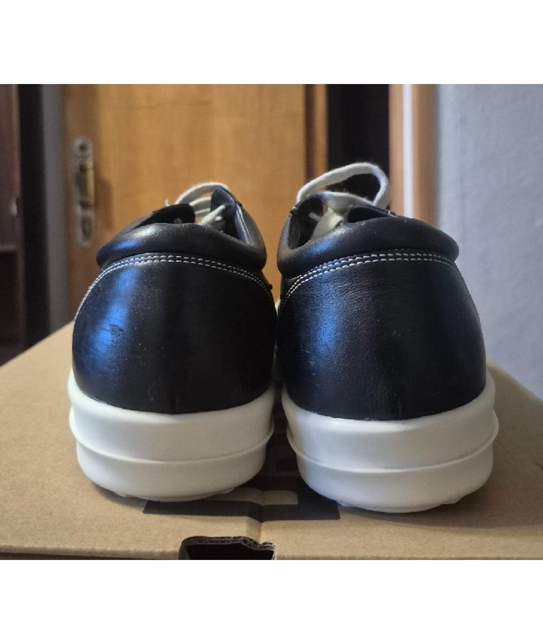 RICK OWENS Черные кожаные низкие кроссовки / кеды, фото 4