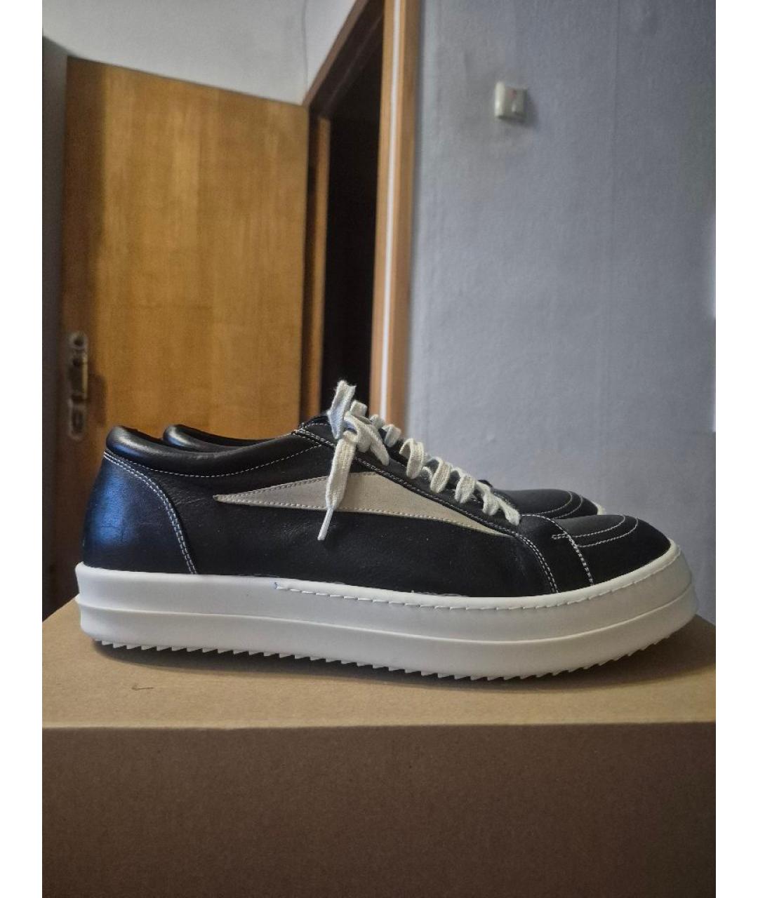 RICK OWENS Черные кожаные низкие кроссовки / кеды, фото 5