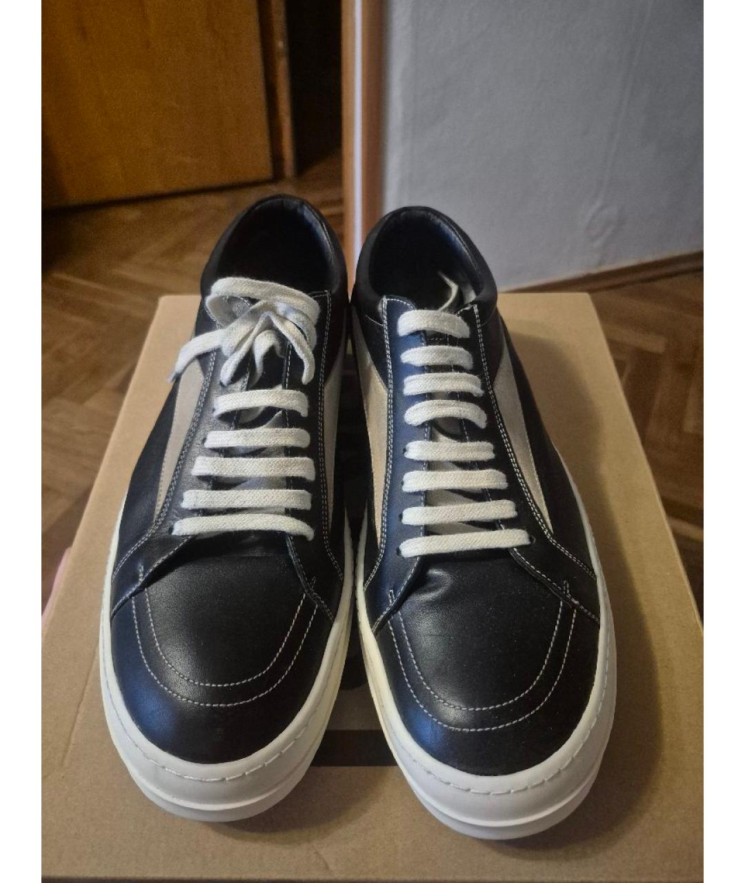 RICK OWENS Черные кожаные низкие кроссовки / кеды, фото 2