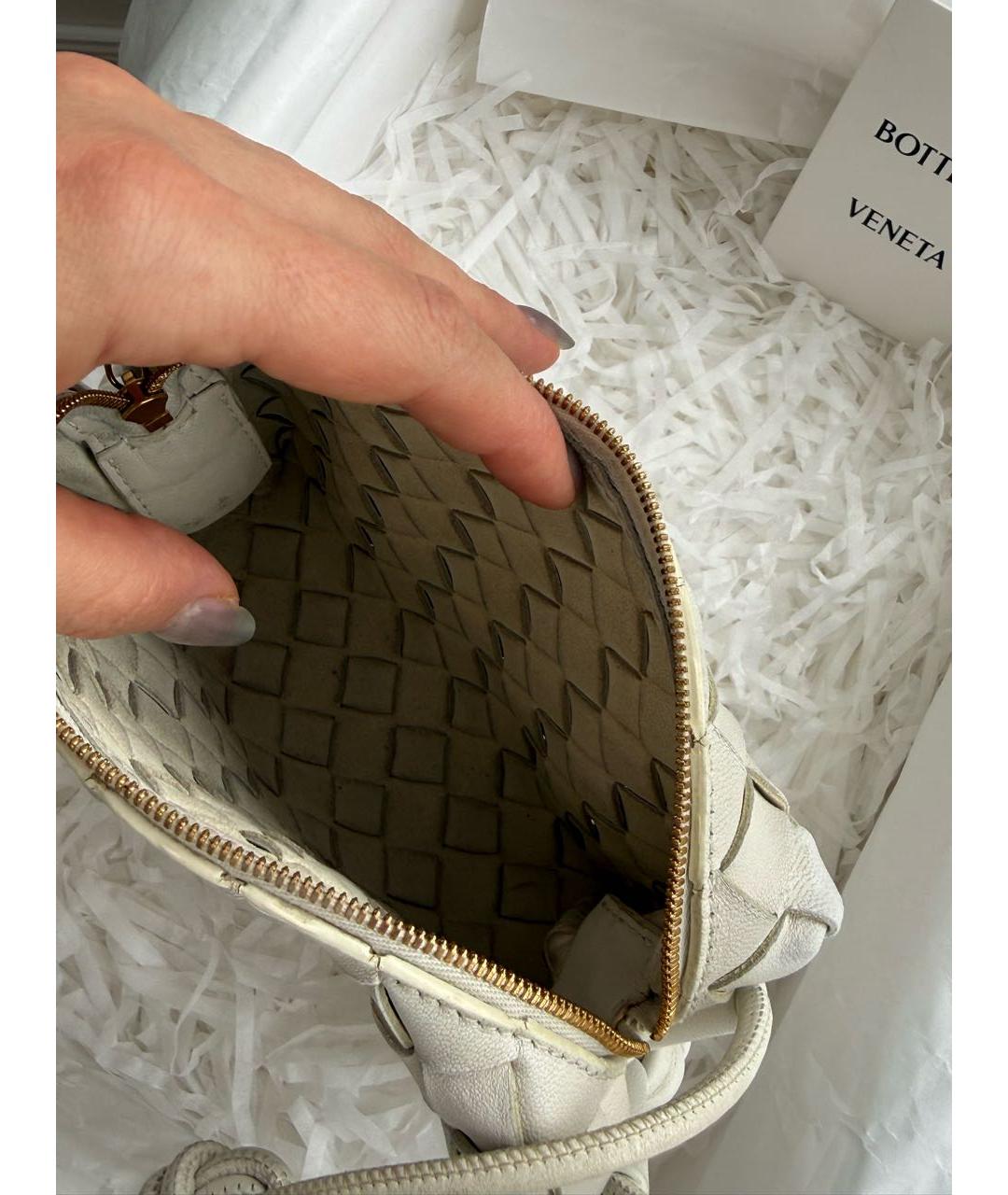 BOTTEGA VENETA Белая кожаная сумка через плечо, фото 4