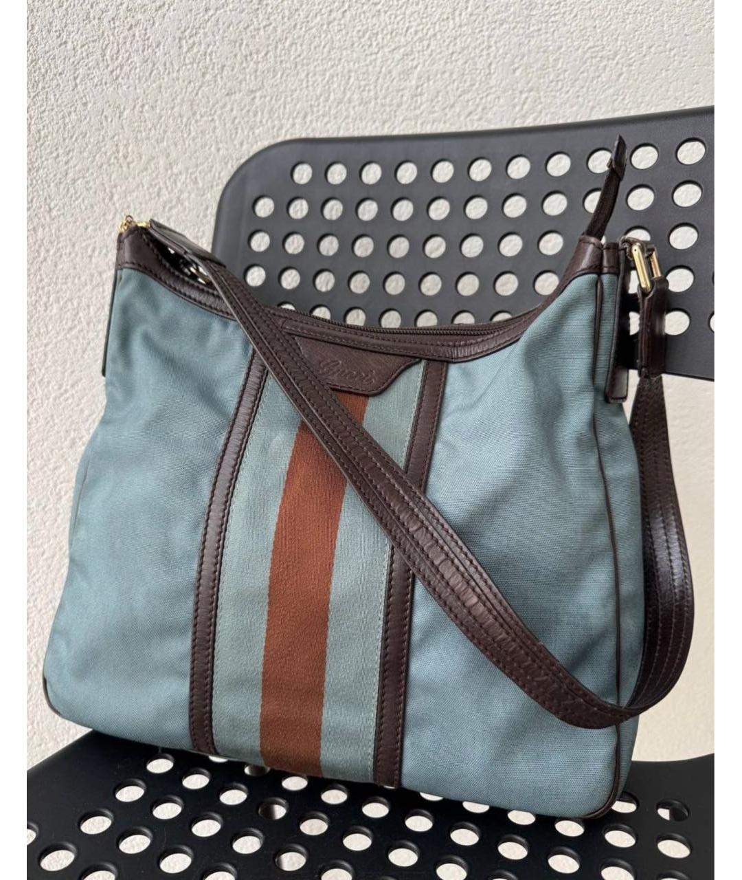 GUCCI Голубая тканевая сумка через плечо, фото 2