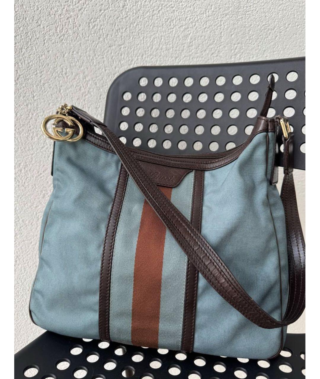 GUCCI Голубая тканевая сумка через плечо, фото 5