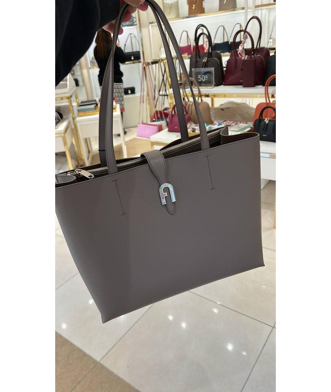 FURLA Антрацитовая кожаная сумка с короткими ручками, фото 8