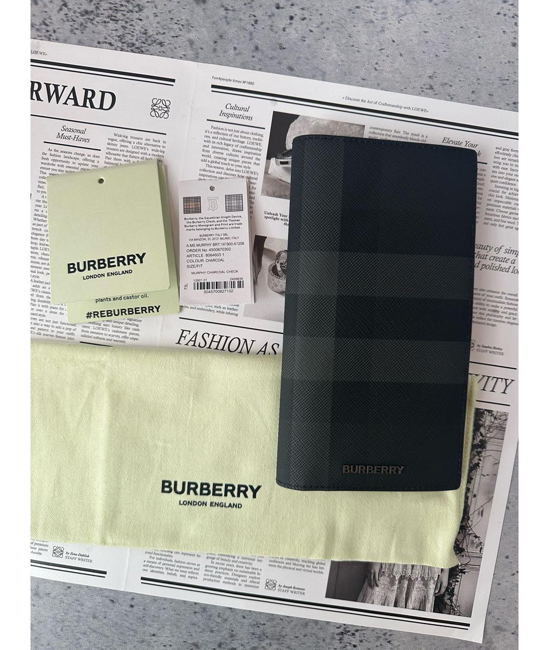 BURBERRY Антрацитовый кожаный кошелек, фото 3