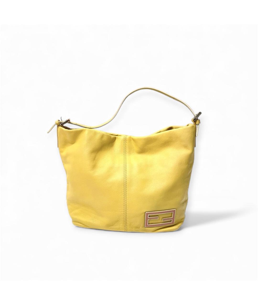 FENDI Желтая кожаная сумка с короткими ручками, фото 7