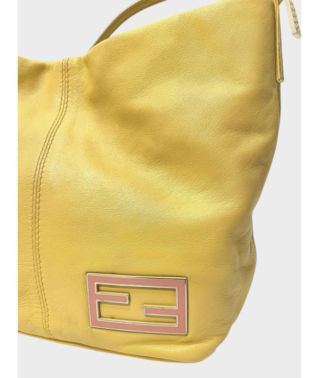 FENDI Желтая кожаная сумка с короткими ручками, фото 5