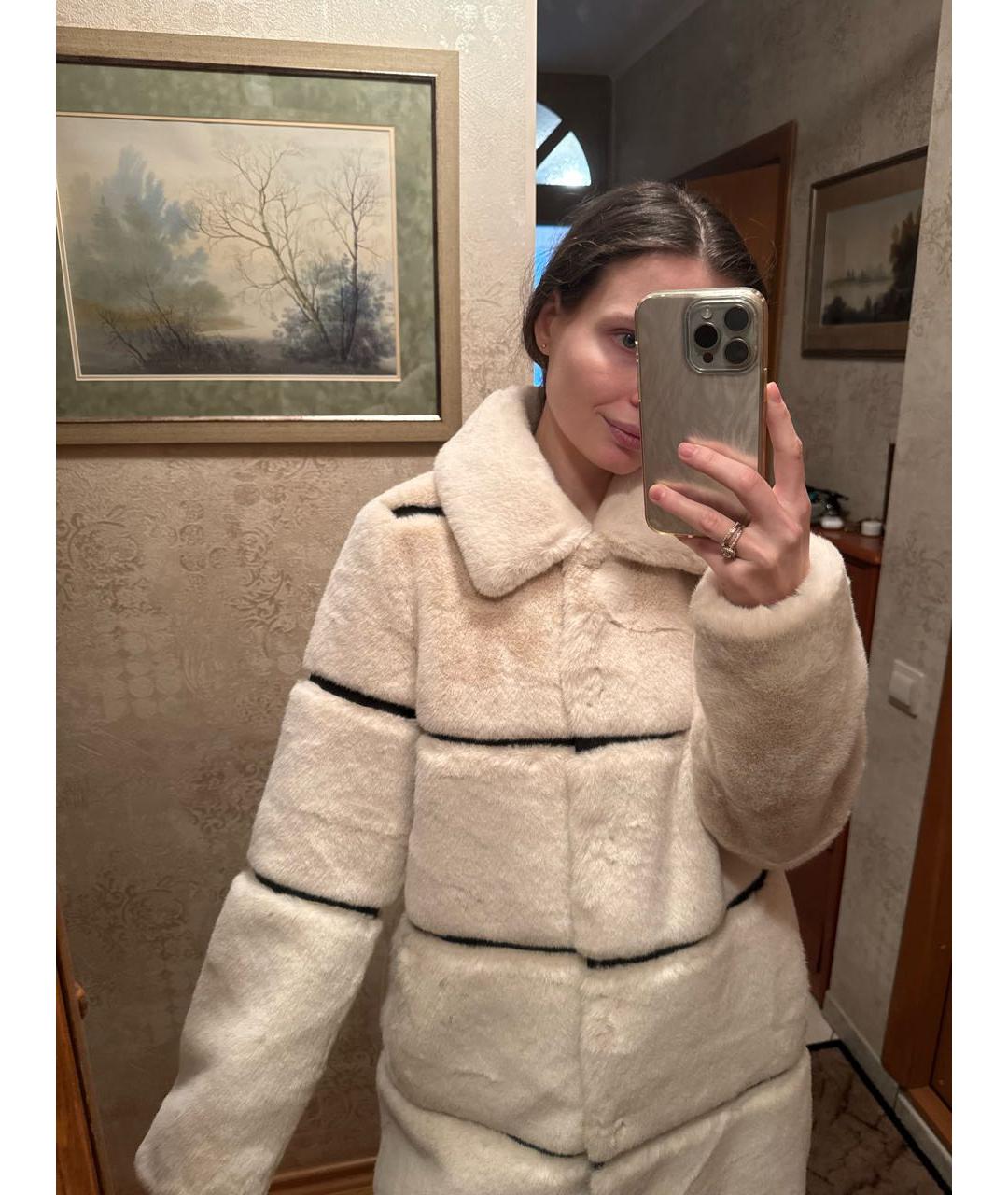 KARL LAGERFELD Бежевая синтетическая шуба, фото 6