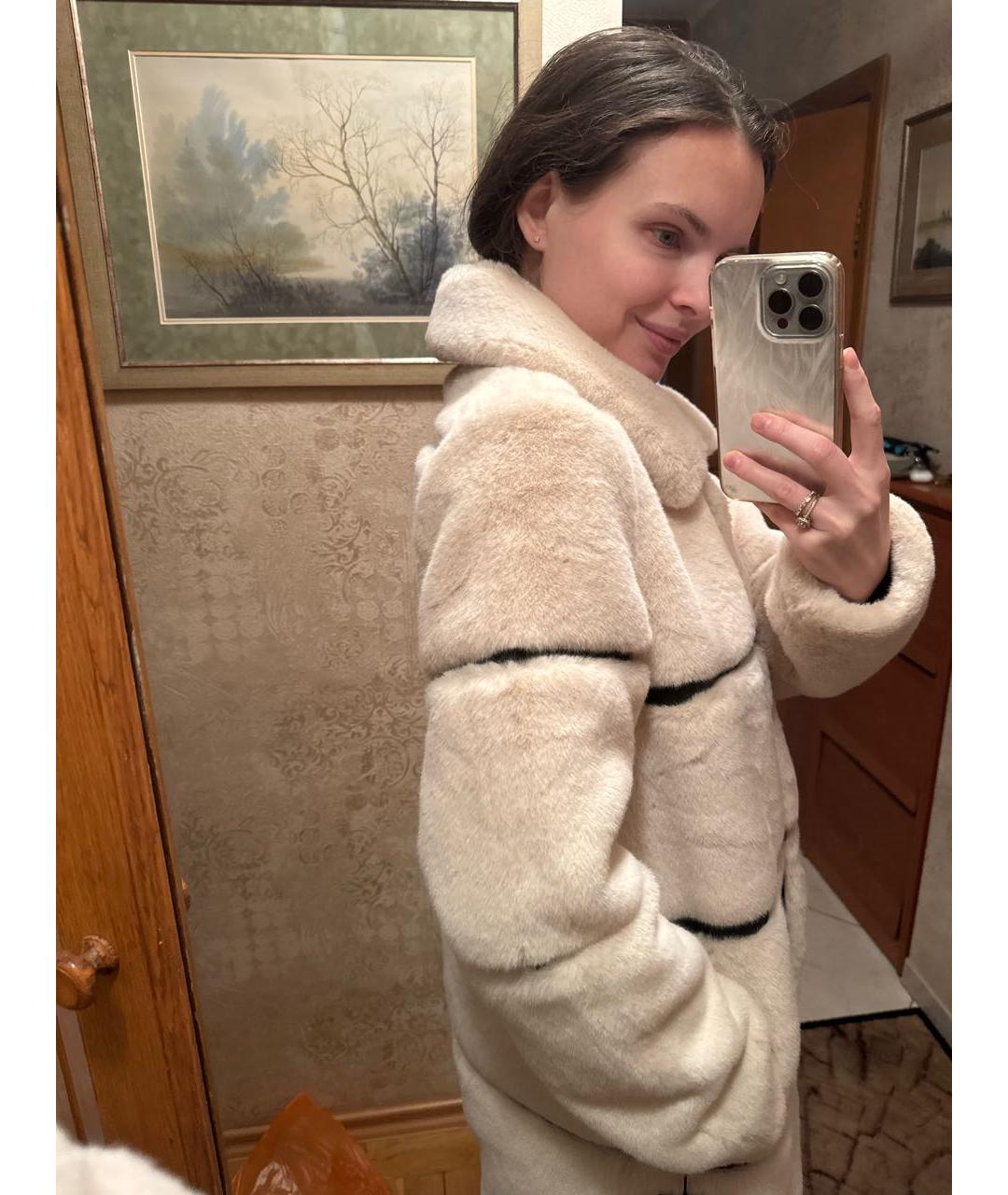 KARL LAGERFELD Бежевая синтетическая шуба, фото 7