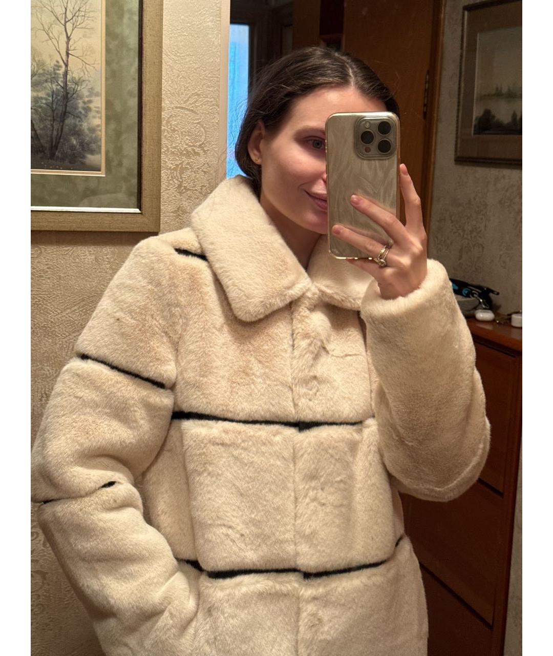 KARL LAGERFELD Бежевая синтетическая шуба, фото 2