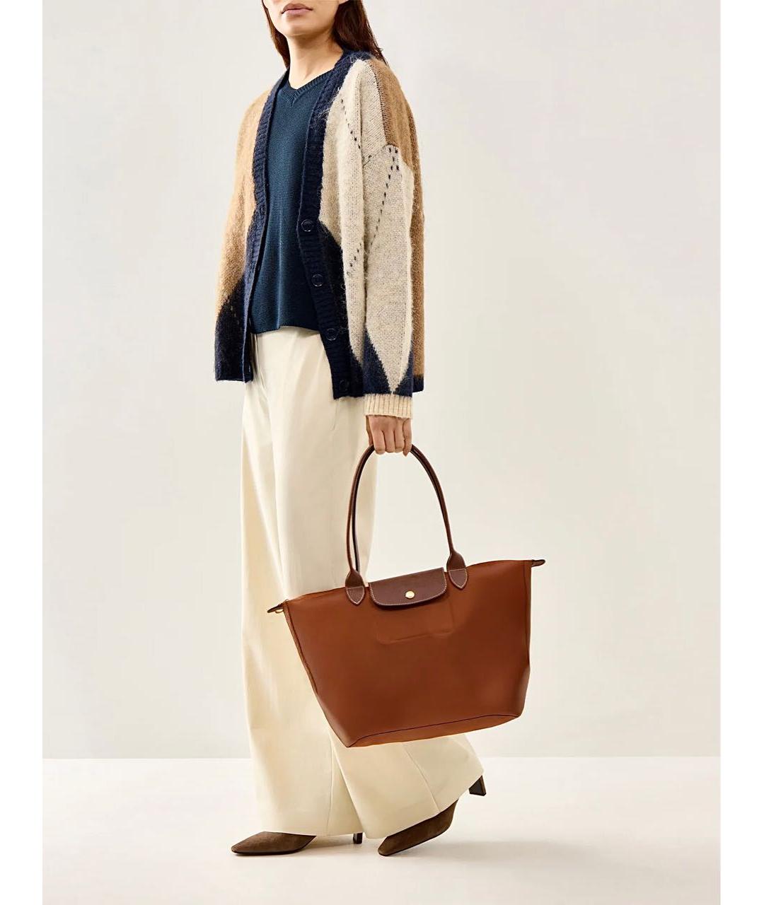 LONGCHAMP Коричневая кожаная сумка с короткими ручками, фото 7