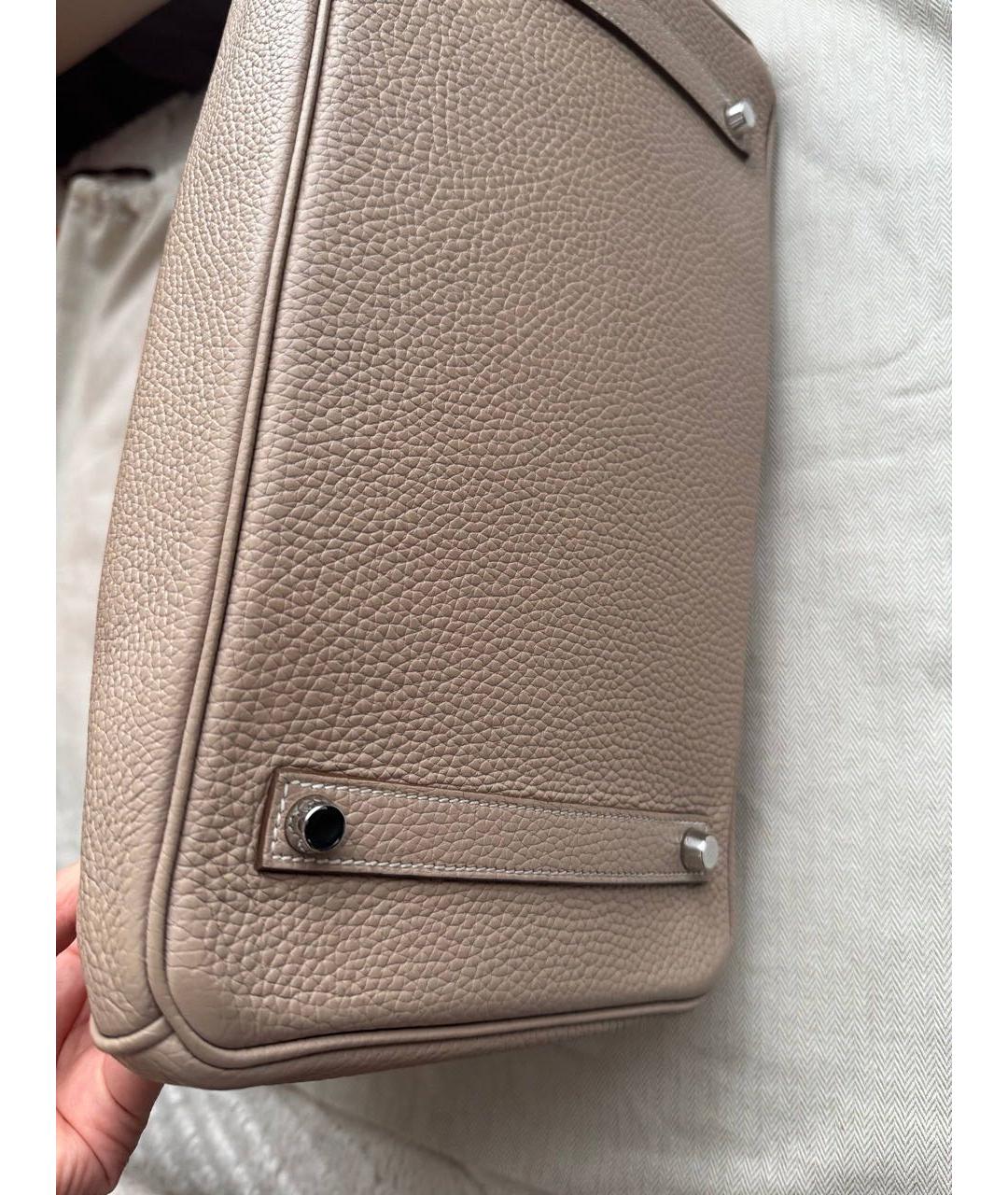 HERMES Бежевая кожаная сумка с короткими ручками, фото 7