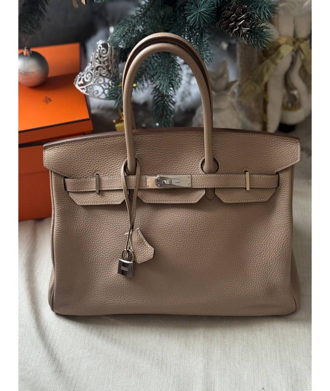 HERMES Бежевая кожаная сумка с короткими ручками, фото 9