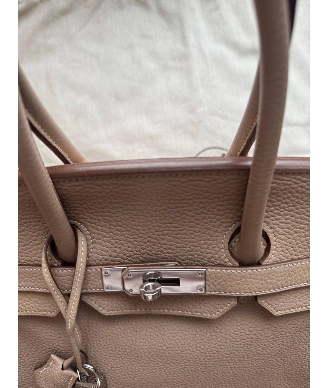 HERMES Бежевая кожаная сумка с короткими ручками, фото 5
