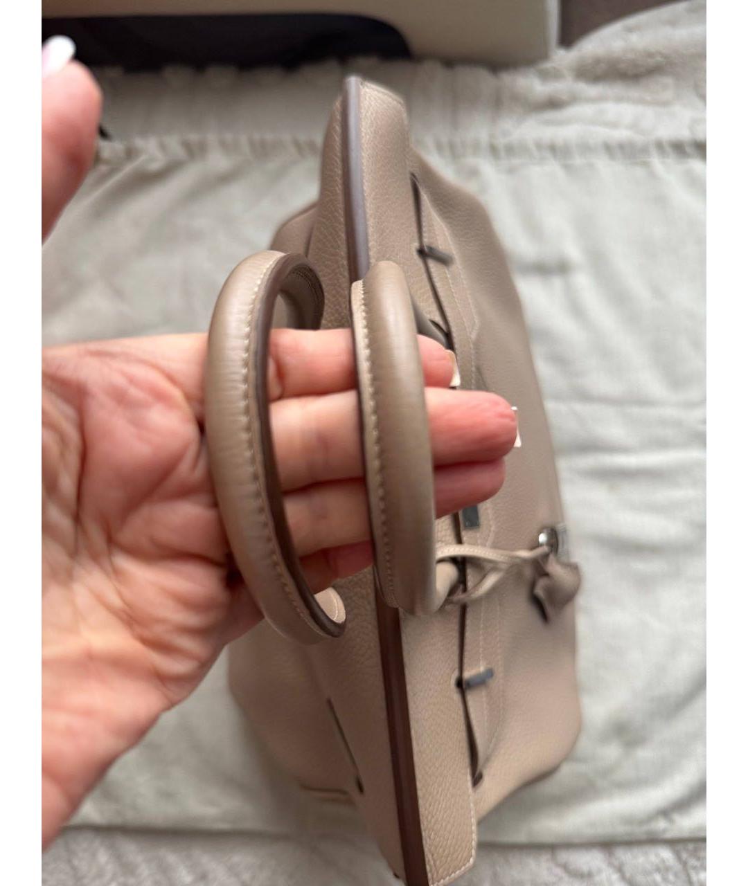 HERMES Бежевая кожаная сумка с короткими ручками, фото 8