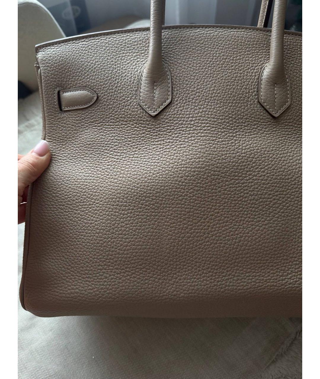 HERMES Бежевая кожаная сумка с короткими ручками, фото 4