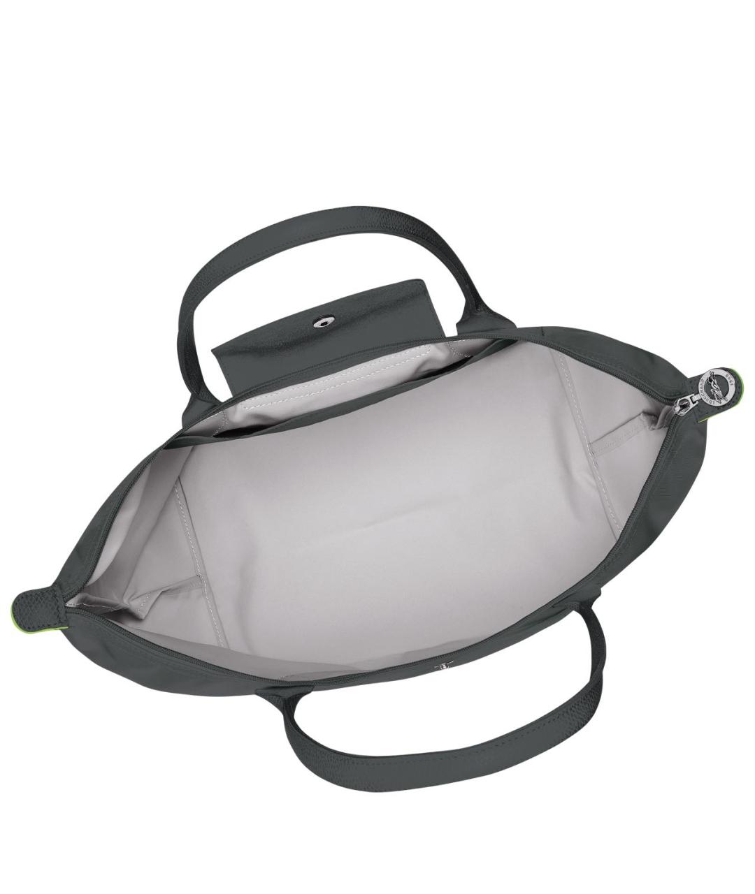 LONGCHAMP Серая кожаная сумка с короткими ручками, фото 4