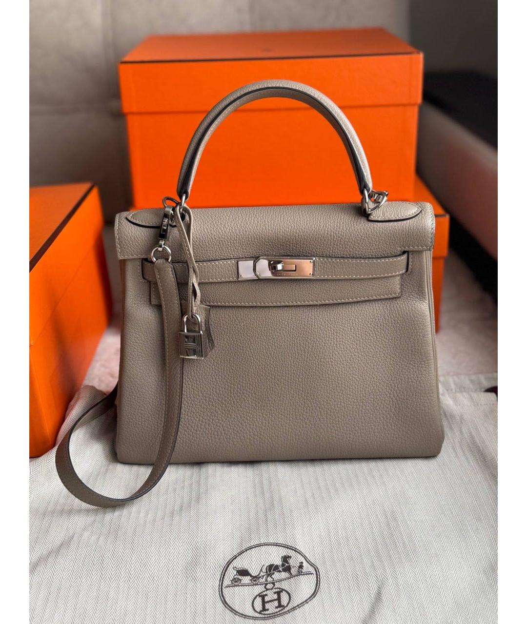 HERMES Бежевая кожаная сумка с короткими ручками, фото 9