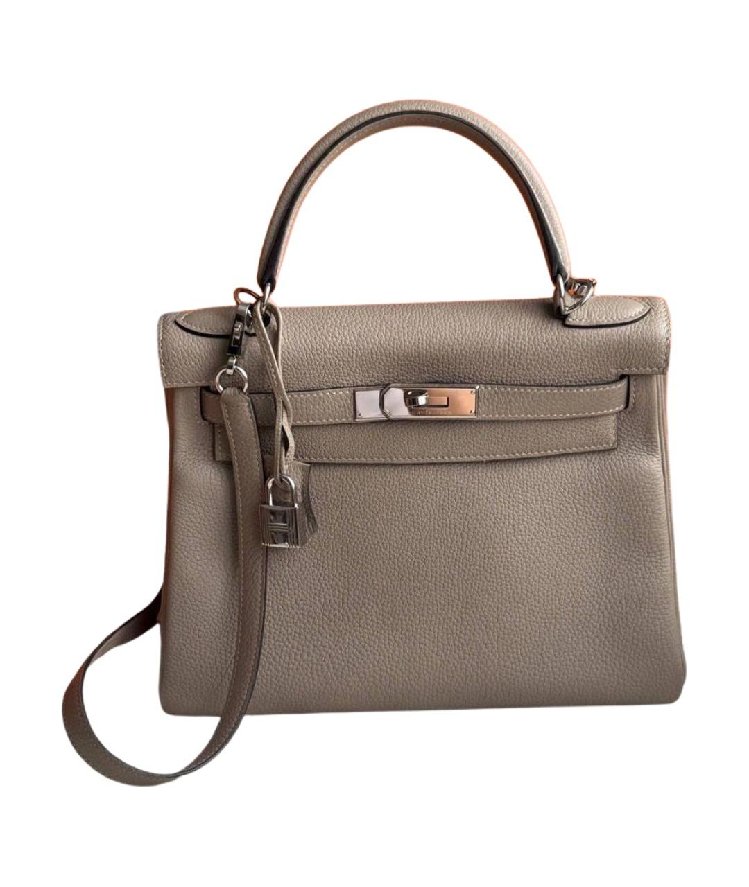 HERMES Бежевая кожаная сумка с короткими ручками, фото 1