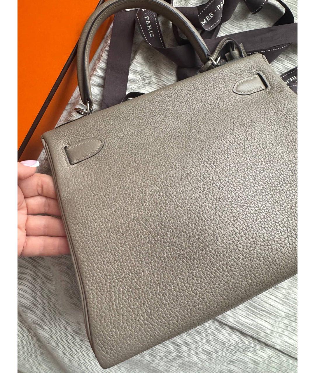 HERMES Бежевая кожаная сумка с короткими ручками, фото 8