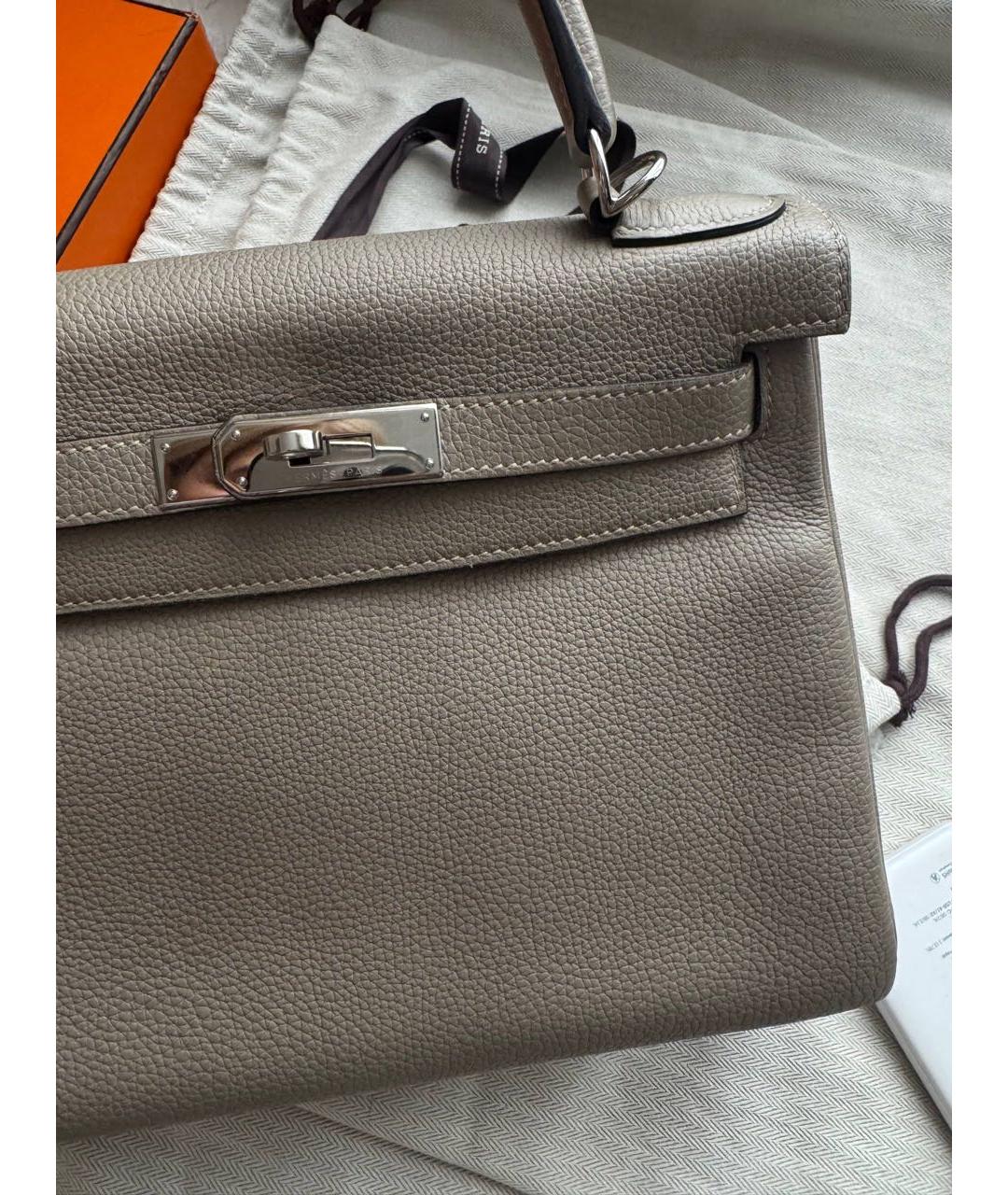 HERMES Бежевая кожаная сумка с короткими ручками, фото 4