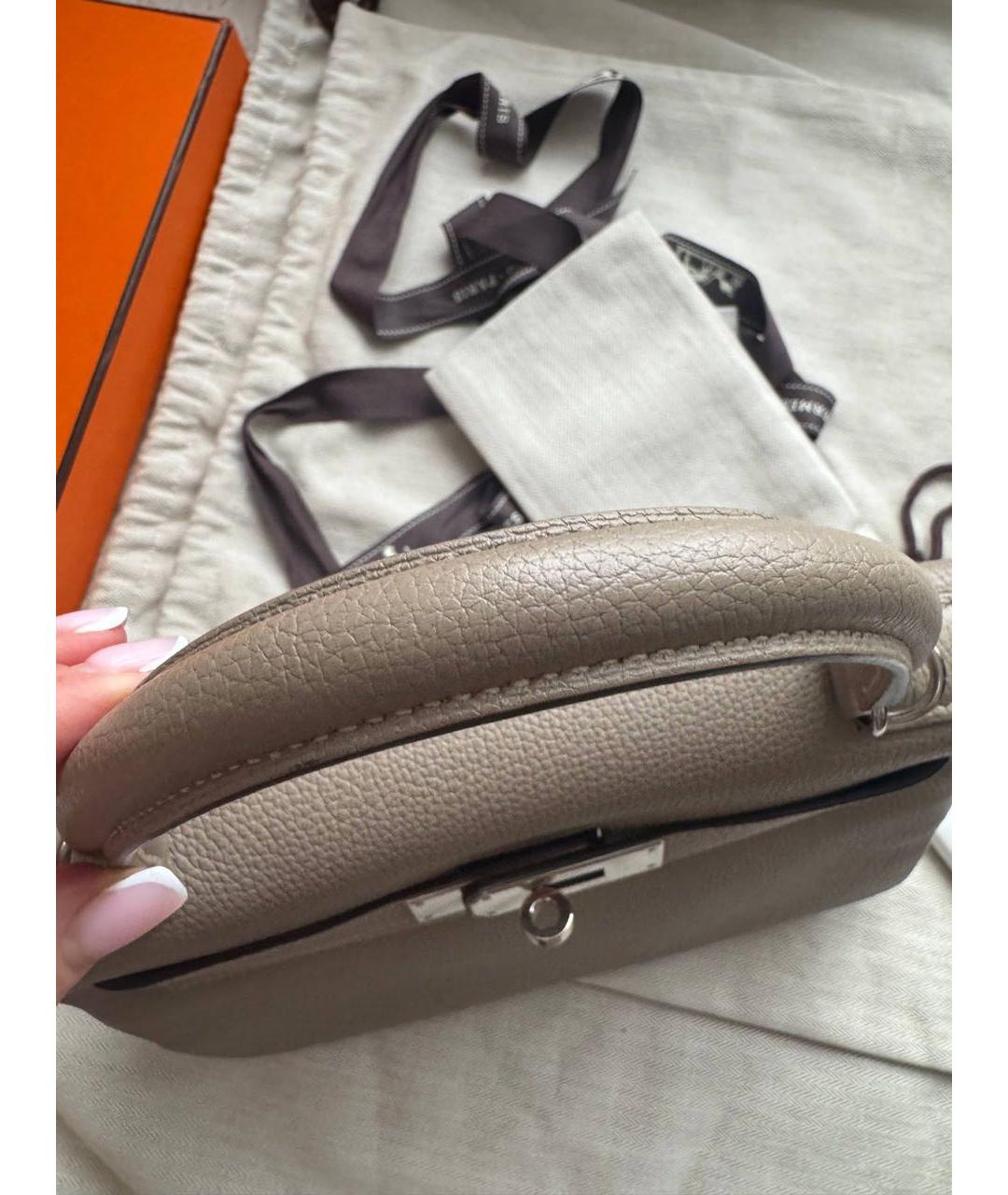 HERMES Бежевая кожаная сумка с короткими ручками, фото 5