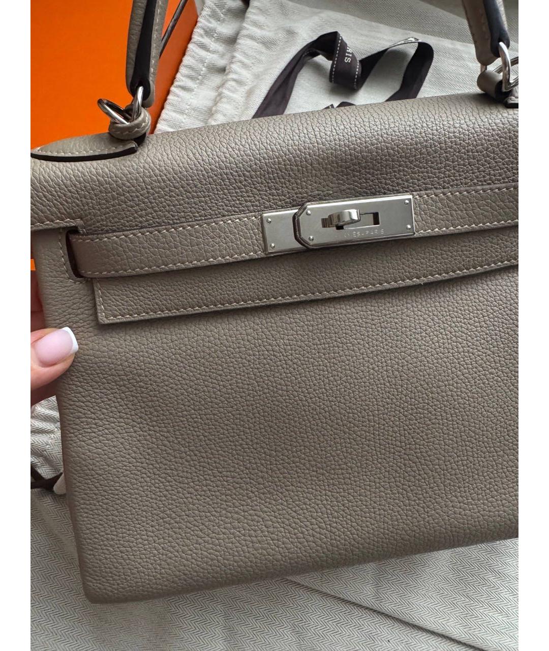 HERMES Бежевая кожаная сумка с короткими ручками, фото 3