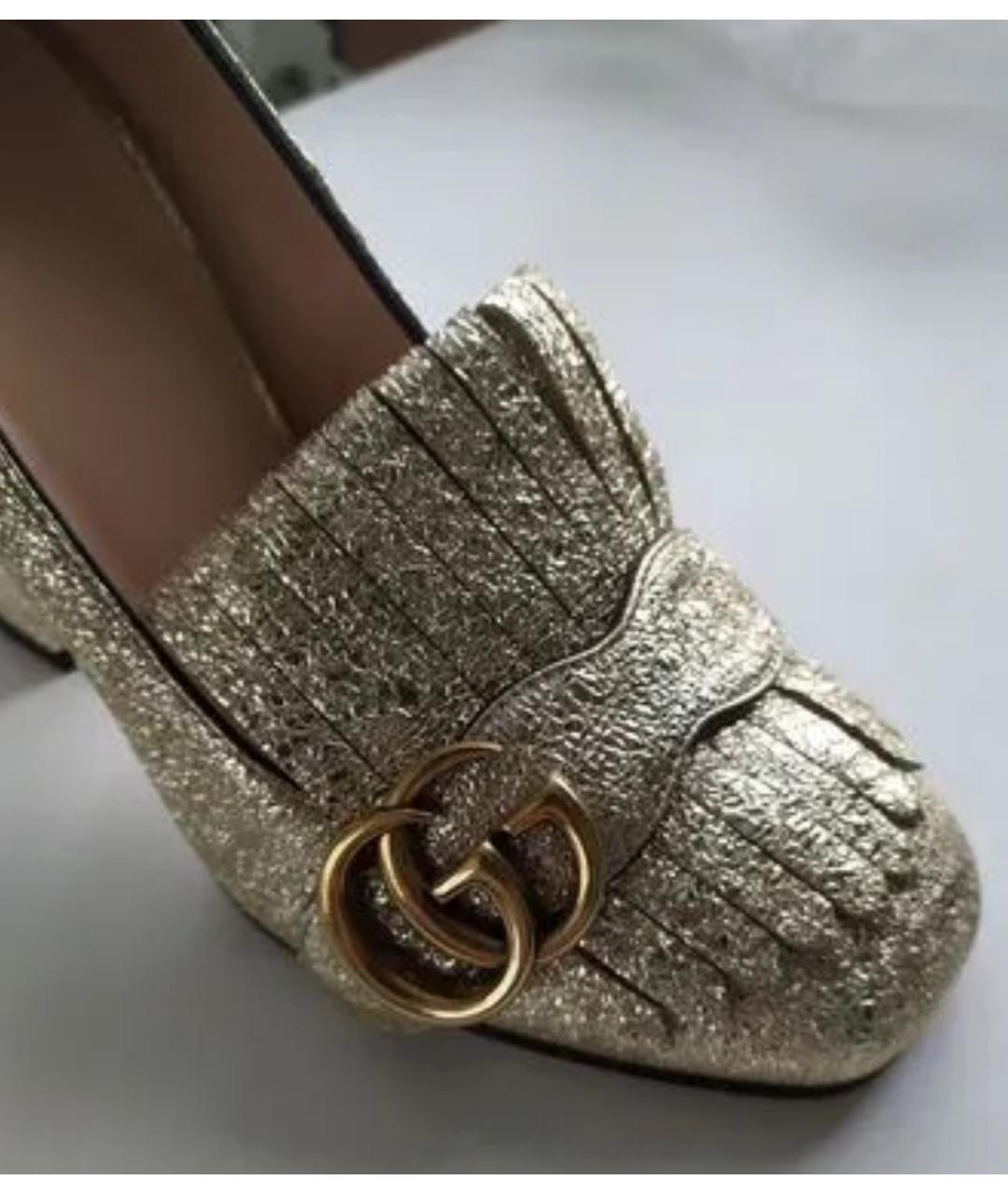 GUCCI Золотые кожаные туфли, фото 2