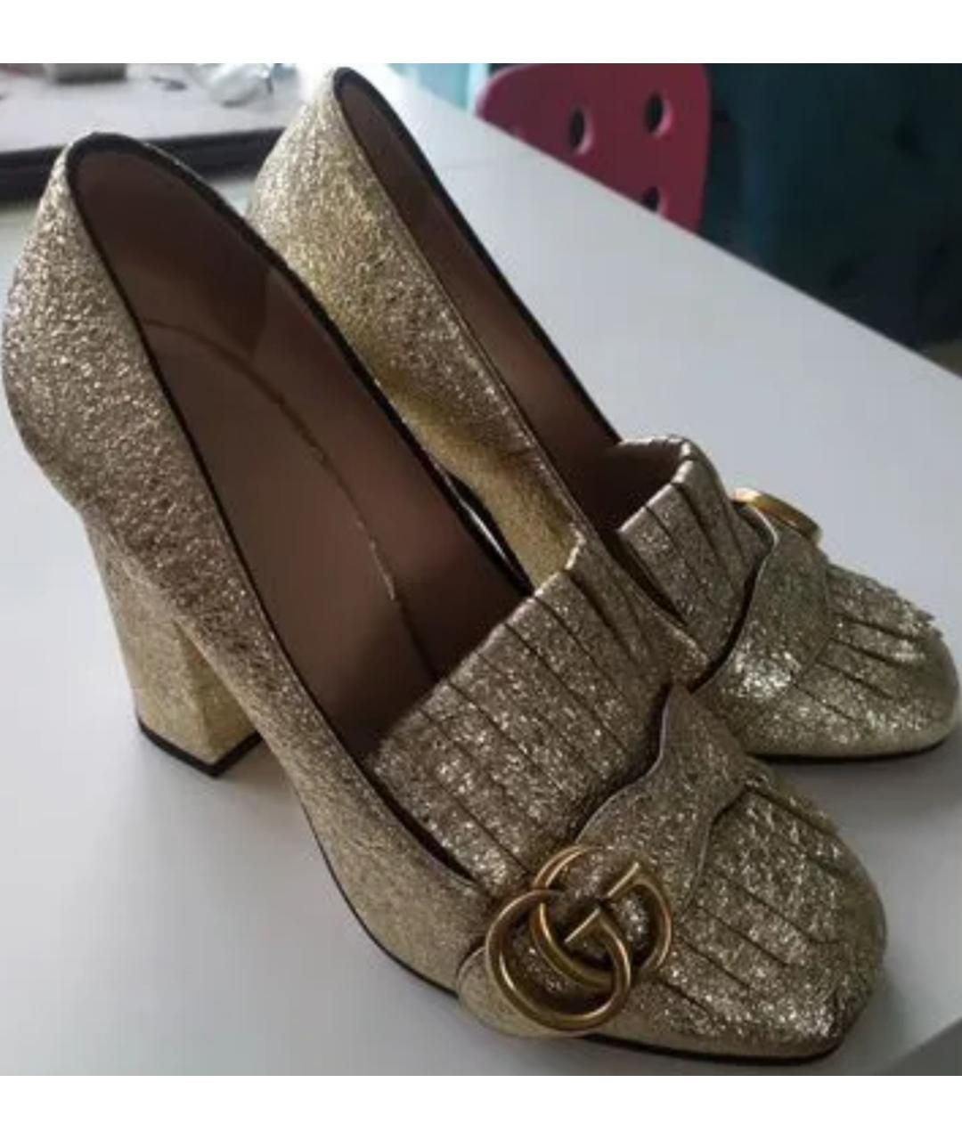 GUCCI Золотые кожаные туфли, фото 4