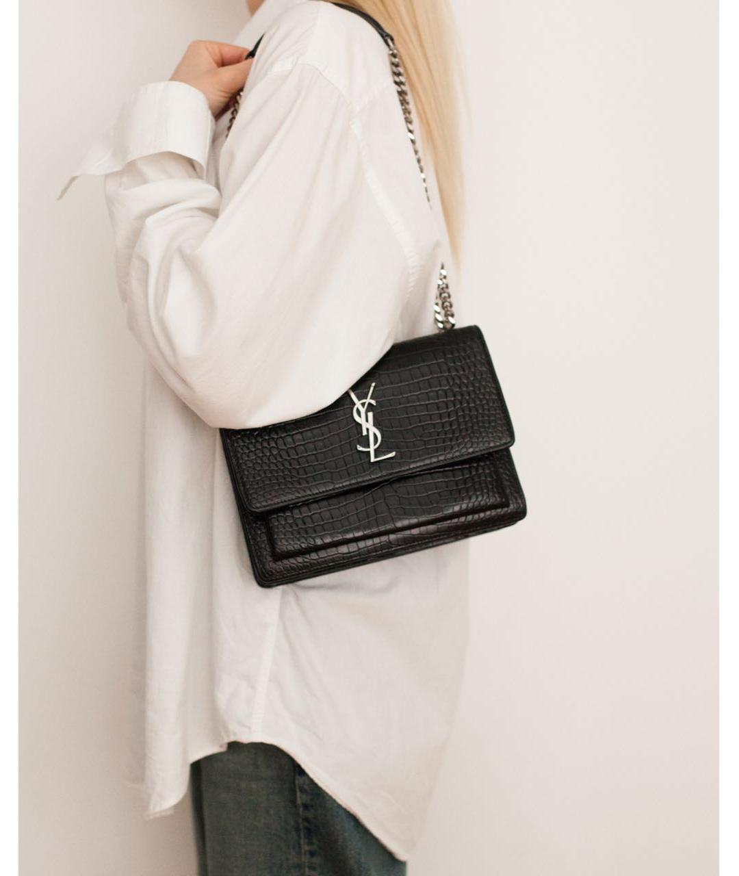 SAINT LAURENT Черная кожаная сумка через плечо, фото 2