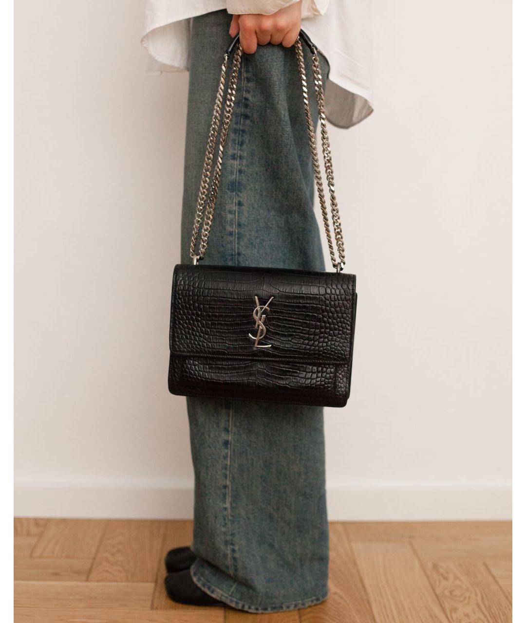 SAINT LAURENT Черная кожаная сумка через плечо, фото 3