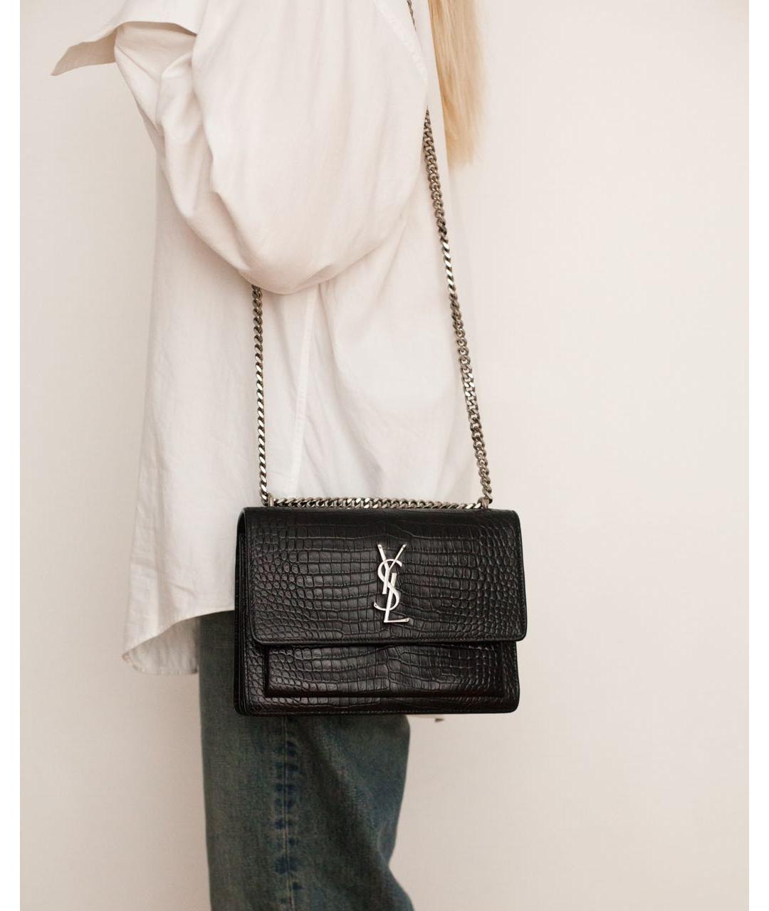 SAINT LAURENT Черная кожаная сумка через плечо, фото 4