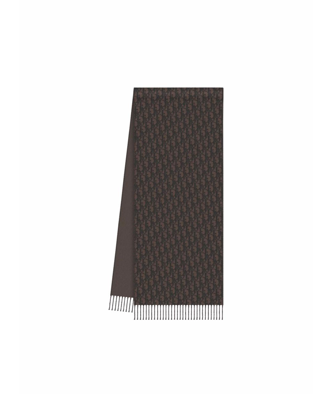 CHRISTIAN DIOR Коричневый шерстяной шарф, фото 1