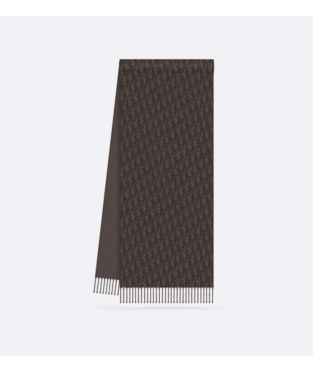 CHRISTIAN DIOR Коричневый шерстяной шарф, фото 4