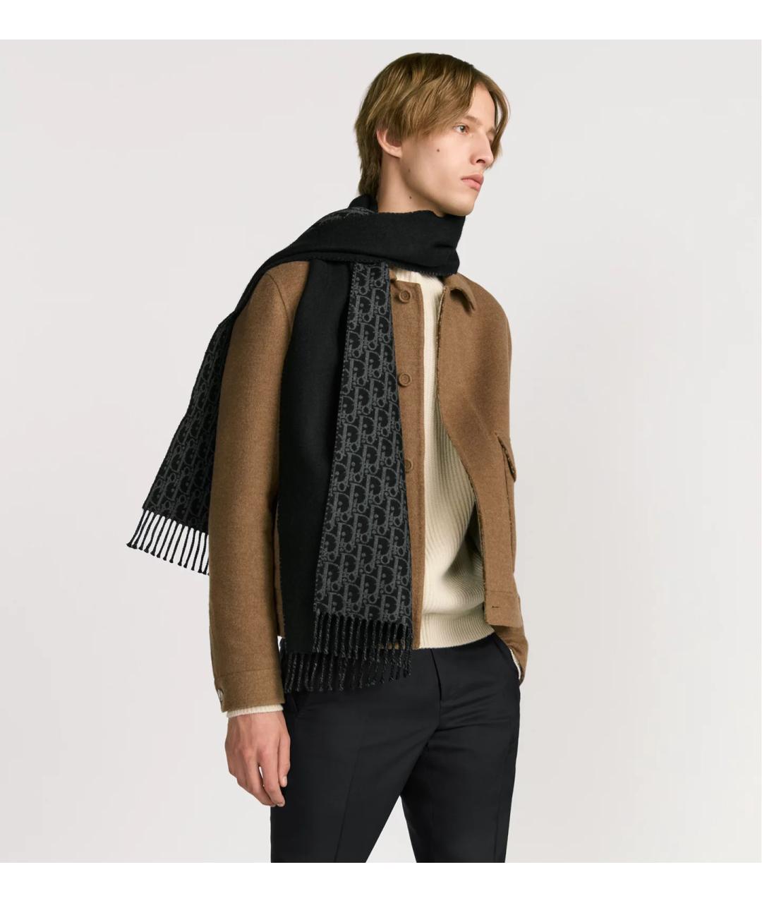 CHRISTIAN DIOR Черный шерстяной шарф, фото 3