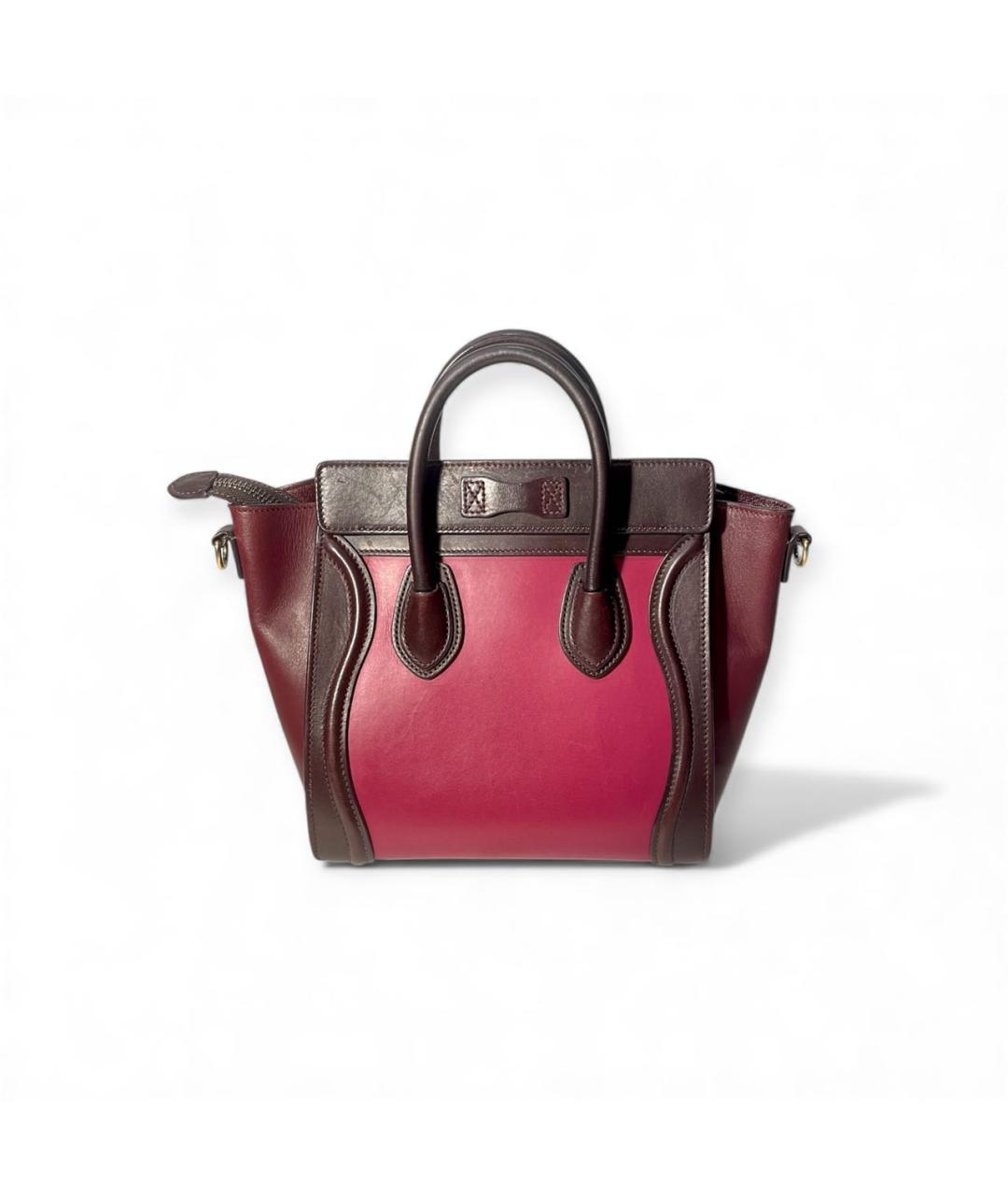 CELINE Бордовая кожаная сумка с короткими ручками, фото 3