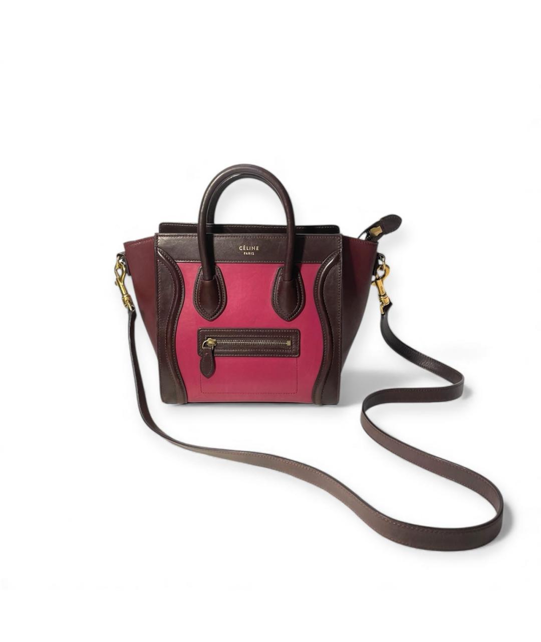 CELINE Бордовая кожаная сумка с короткими ручками, фото 4
