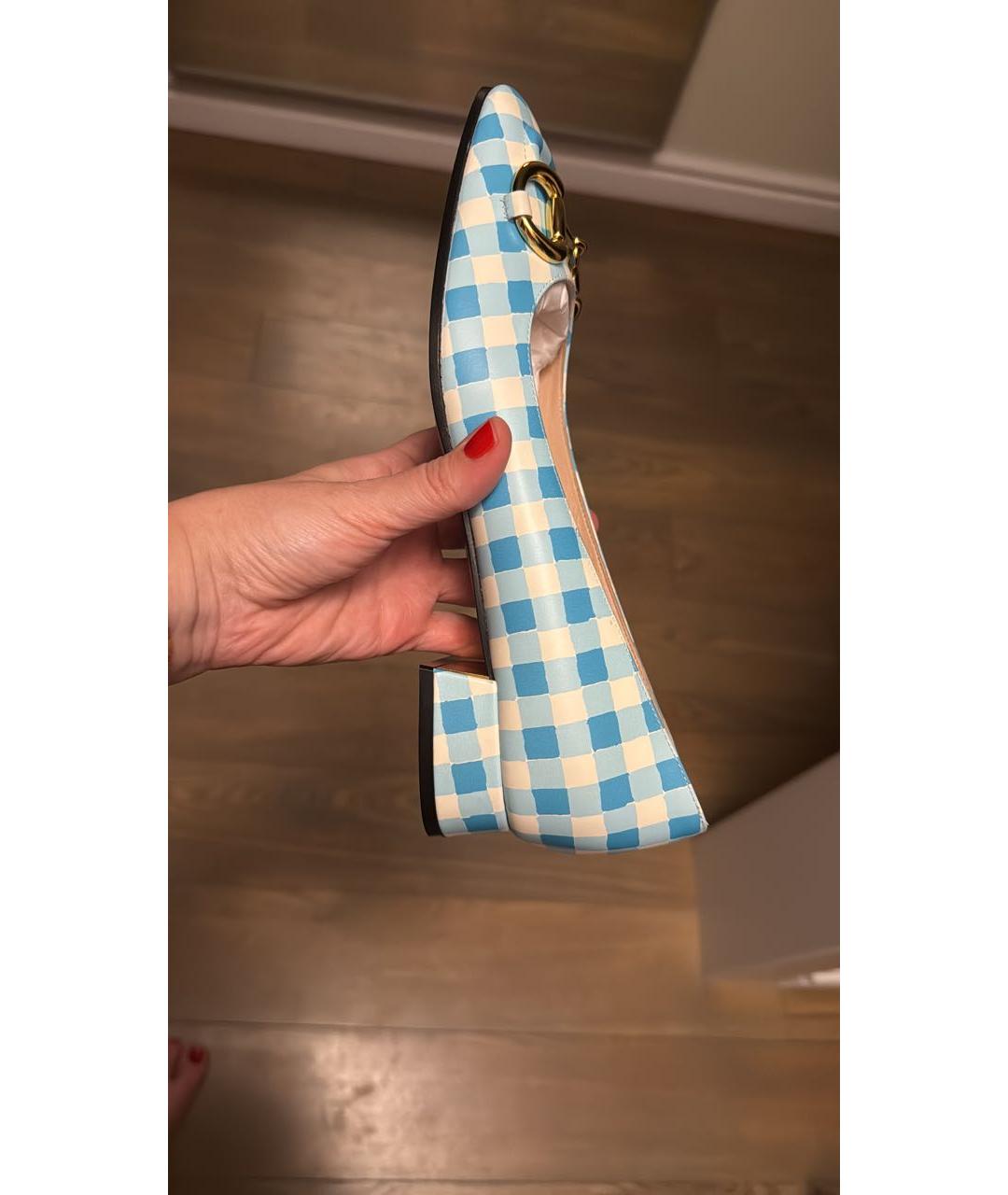 GUCCI Голубые кожаные туфли, фото 6