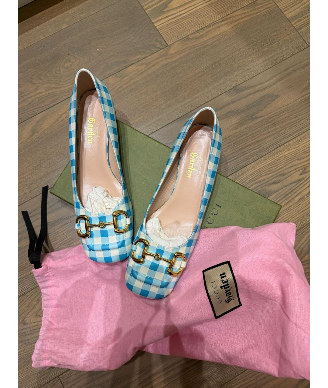 GUCCI Голубые кожаные туфли, фото 5