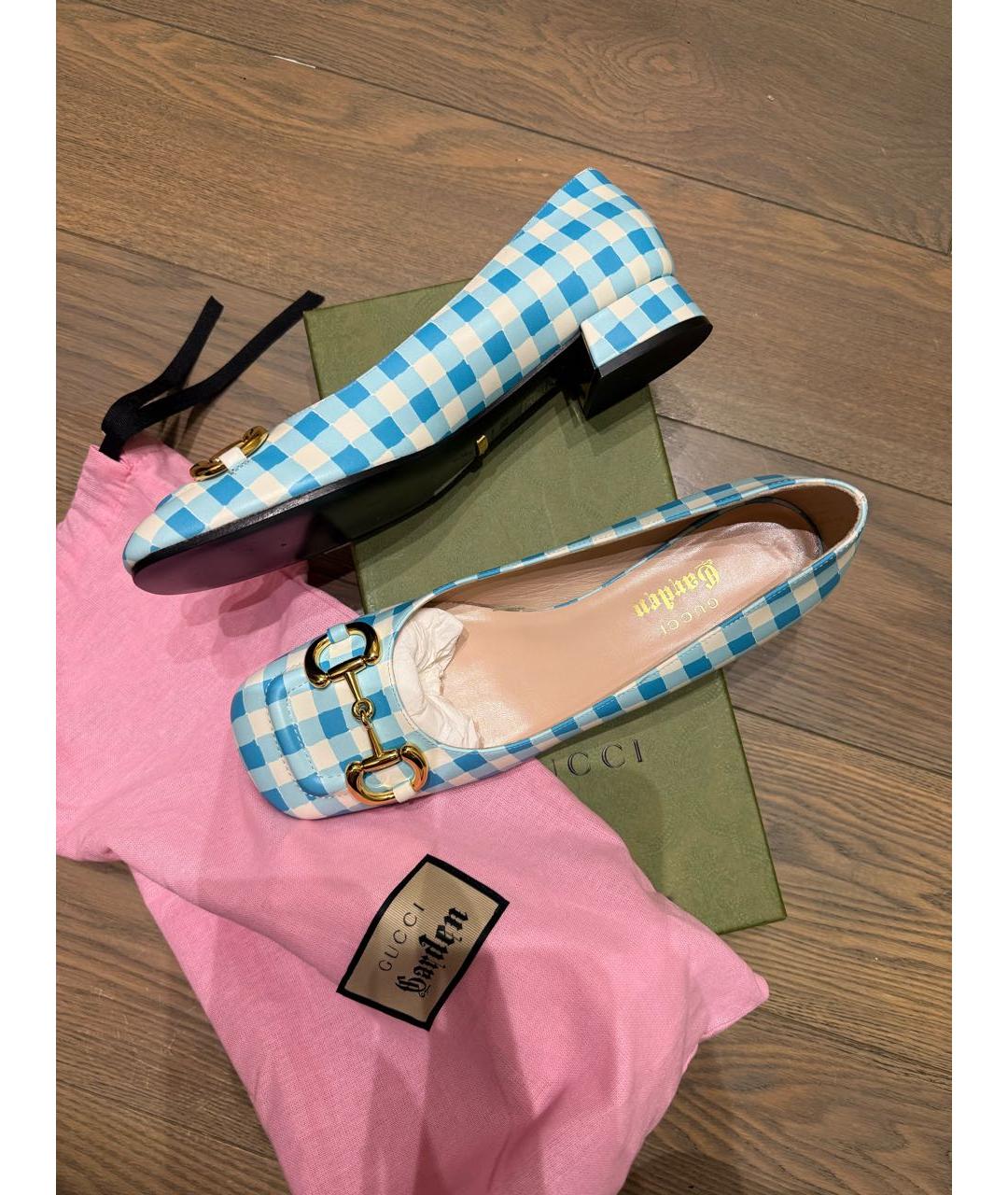 GUCCI Голубые кожаные туфли, фото 4