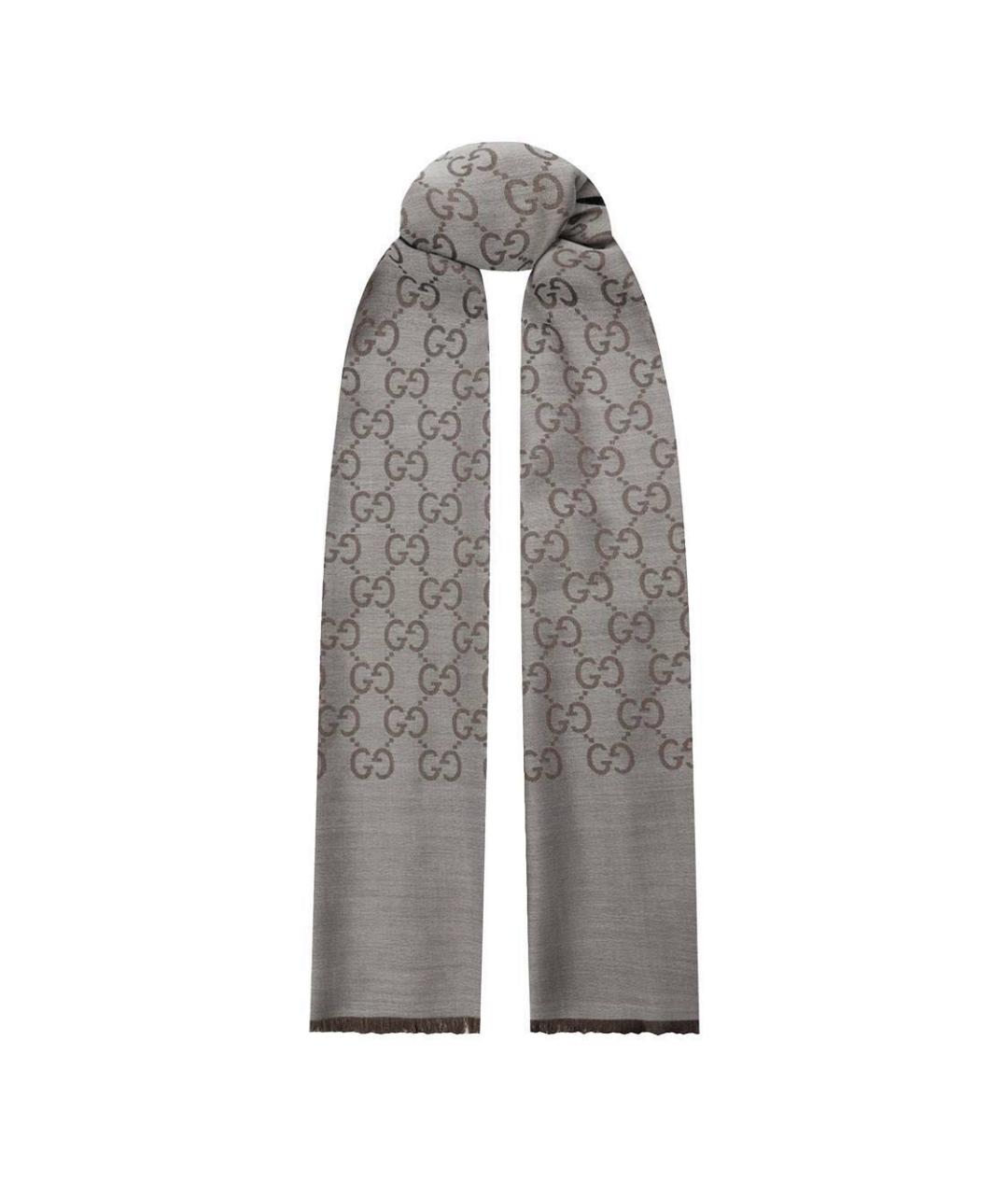 GUCCI Серый шелковый шарф, фото 4