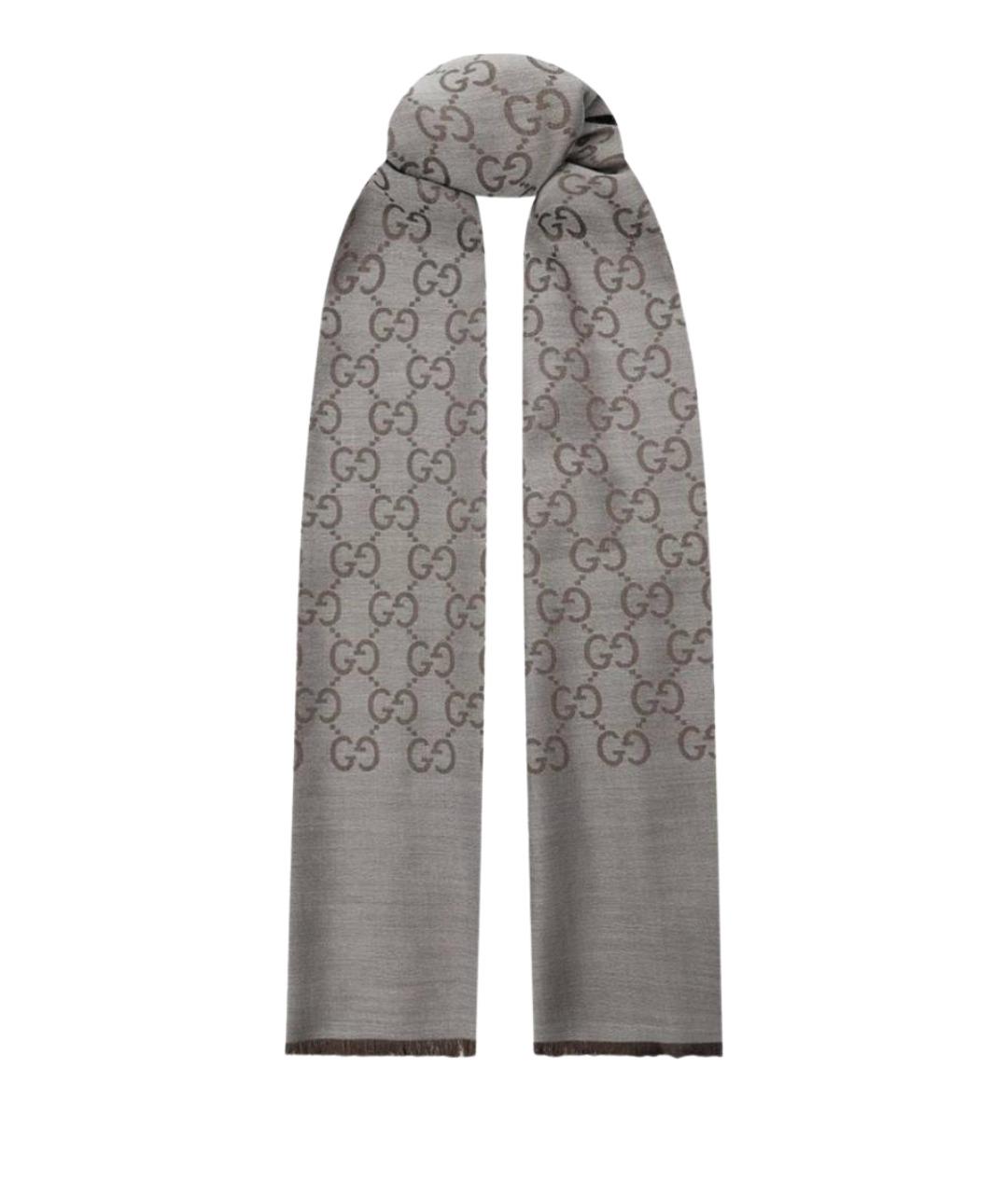 GUCCI Серый шелковый шарф, фото 1