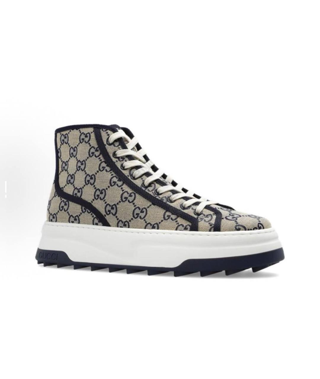 GUCCI Бежевые текстильные высокие кроссовки / кеды, фото 3