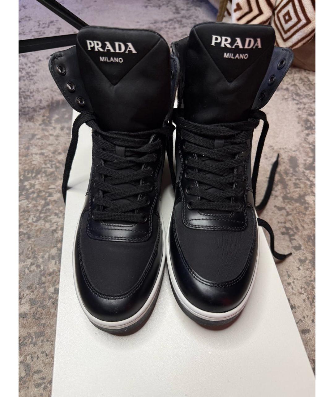 PRADA Черные кожаные кроссовки, фото 2