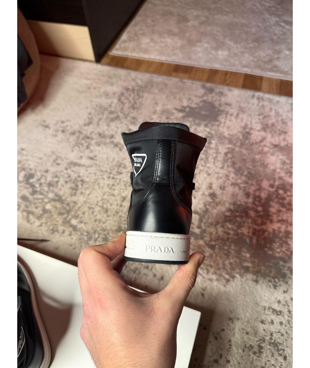 PRADA Черные кожаные кроссовки, фото 4
