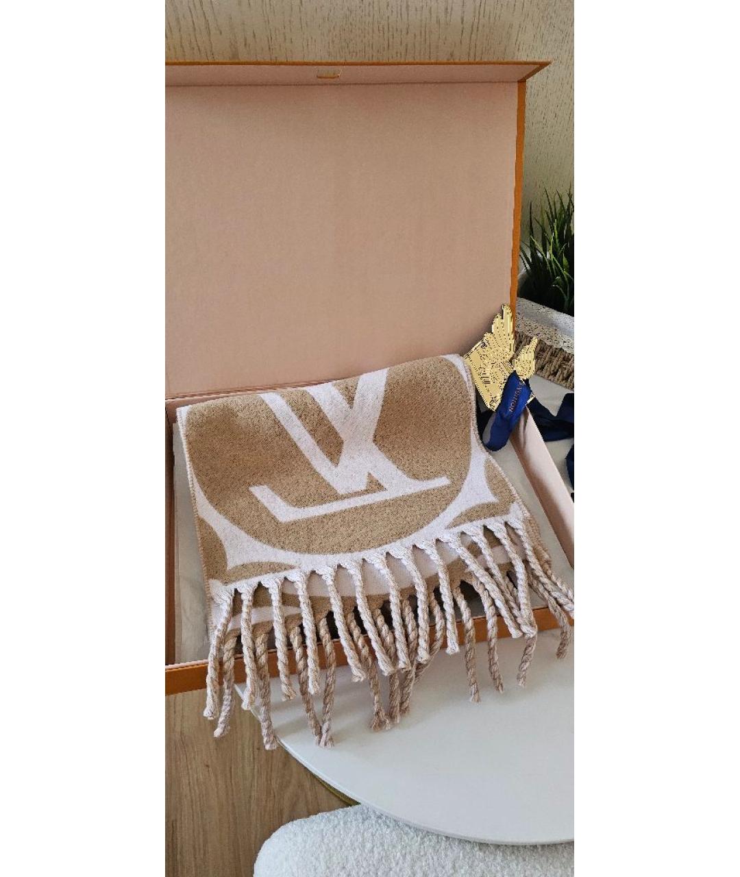 LOUIS VUITTON Бежевый шерстяной шарф, фото 2