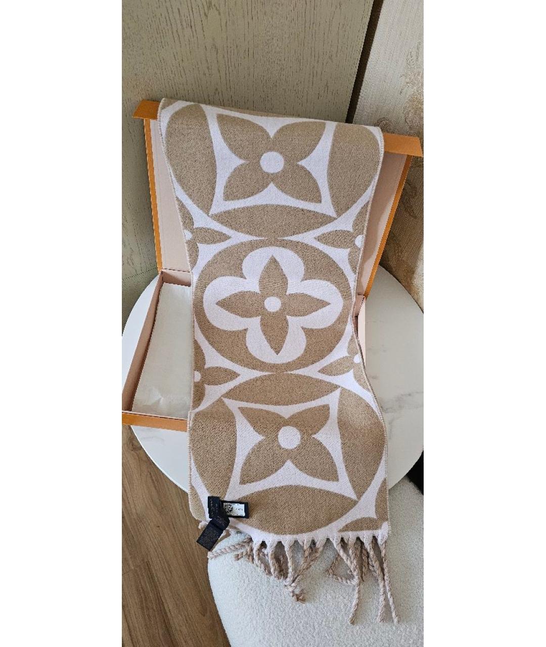 LOUIS VUITTON Бежевый шерстяной шарф, фото 9