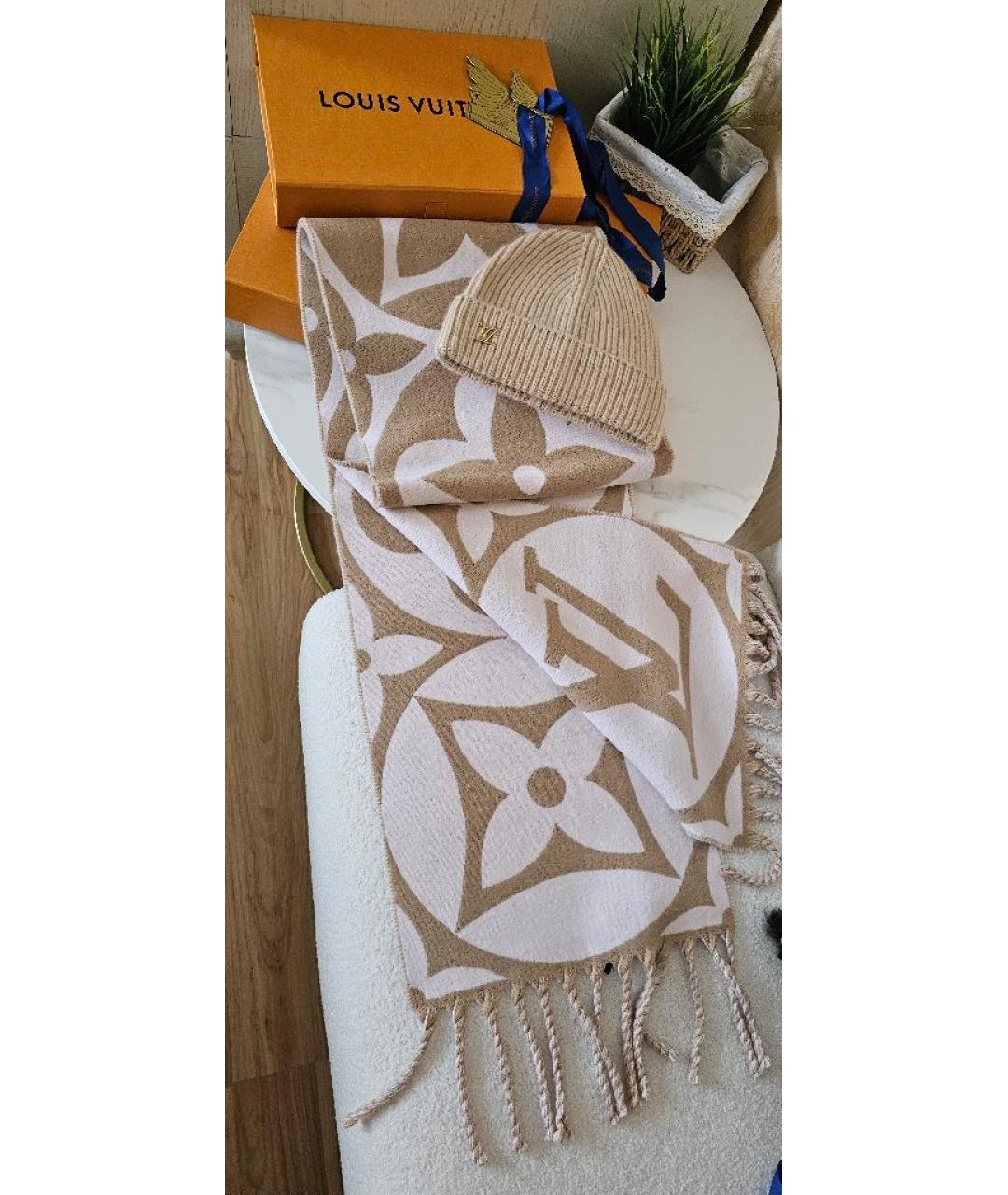 LOUIS VUITTON Бежевый шерстяной шарф, фото 5
