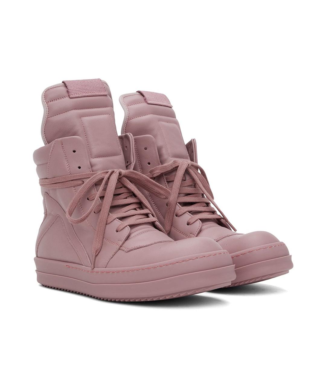 RICK OWENS Розовые кожаные высокие кроссовки / кеды, фото 4